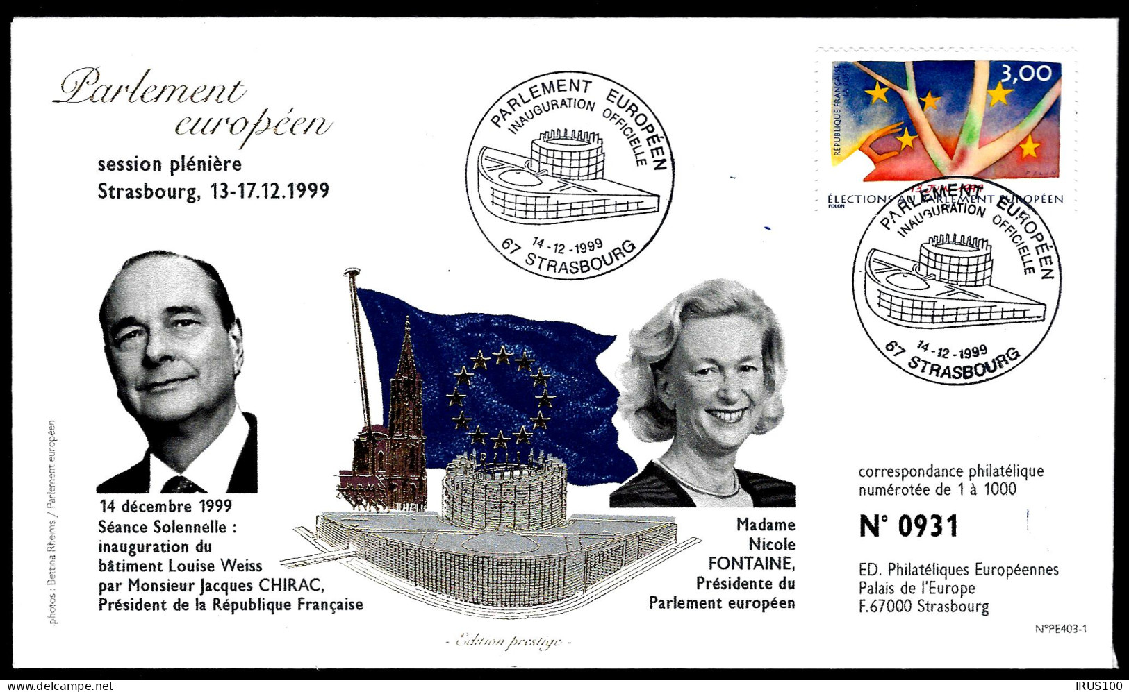 INOGURATION PAR MONSIEUR JACQUES CHIRAC - 1999 - 2 ENVELOPPES - ARGENT / OR - Brieven En Documenten