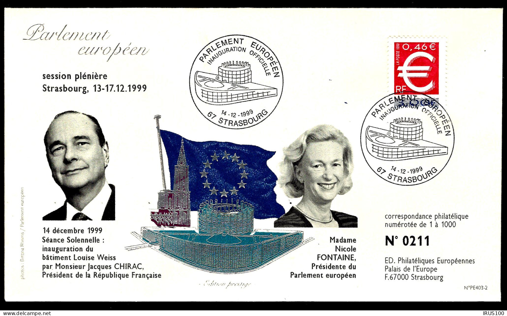 INOGURATION PAR MONSIEUR JACQUES CHIRAC - 1999 - 2 ENVELOPPES - ARGENT / OR - Brieven En Documenten