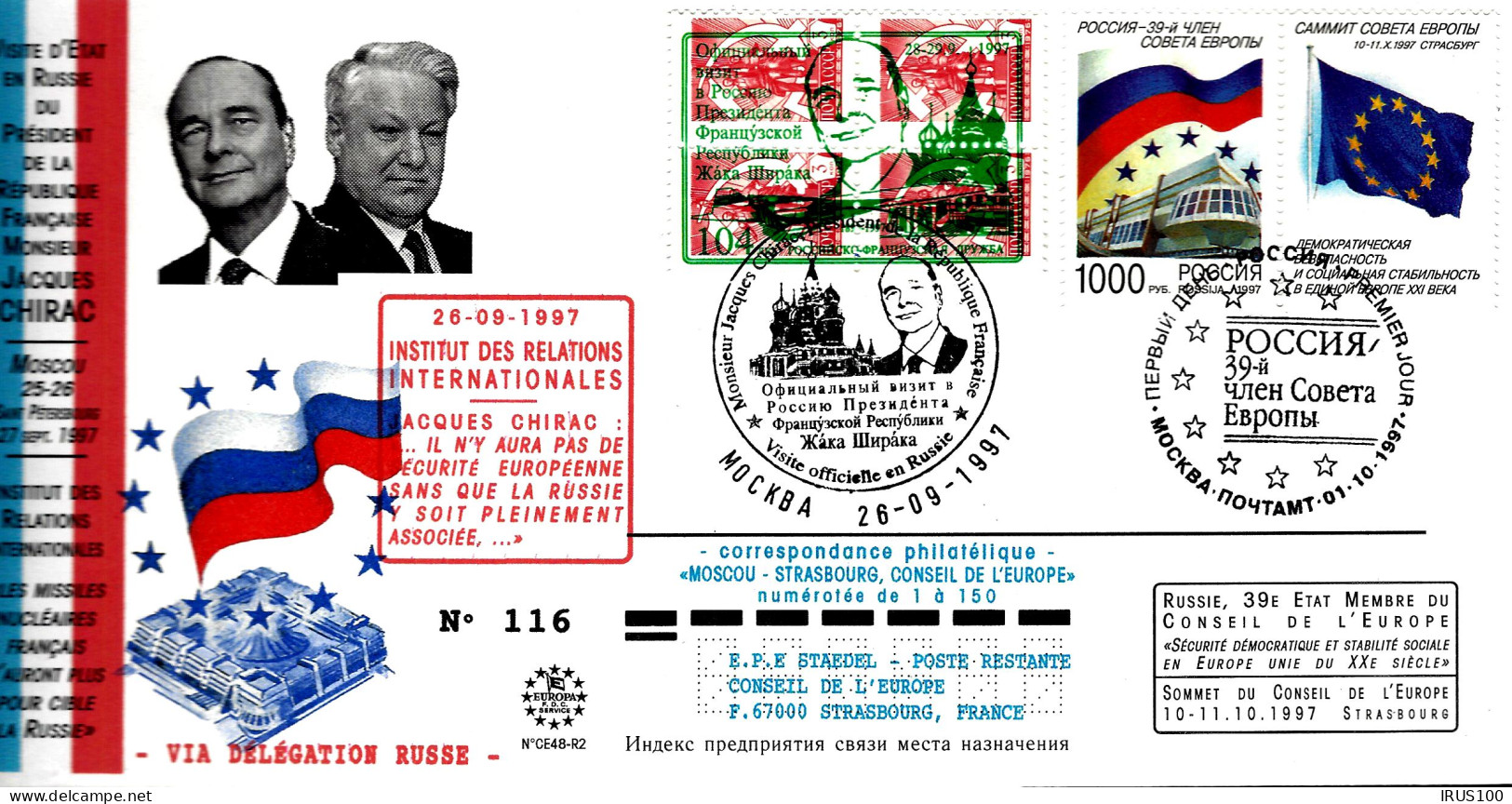 RELATIONS INTERNATIONALE FRANÇE / RUSSIE - . J.CHIRAC - BORIS ELTSINE - Brieven En Documenten