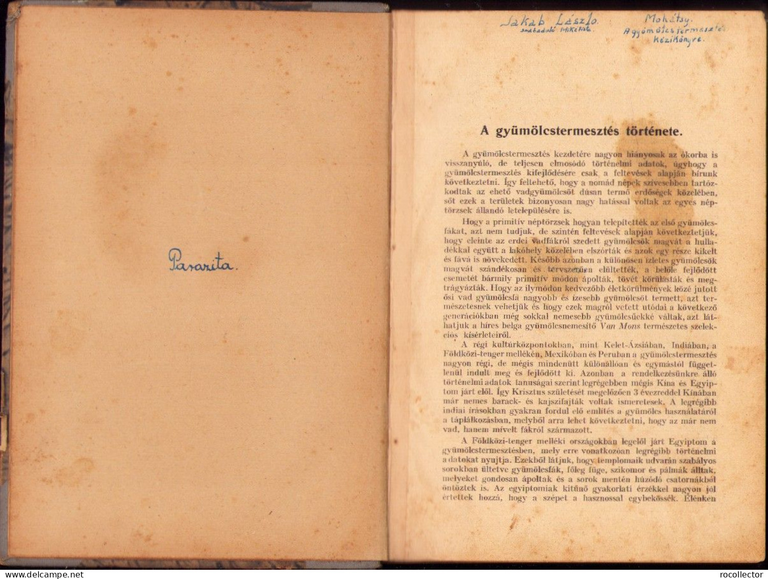 A Gyümölcstermesztés Kézikönyve Irta Mohácsy Mátyás 1936 687SPN - Alte Bücher