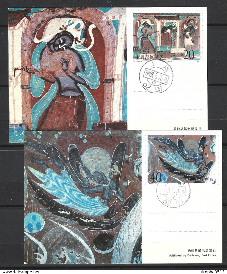 CHINE. N°2827-30 De 1987 Sur 4 Cartes Maximums. Fresques Bouddhiques De Dunhuang. - Maximumkaarten