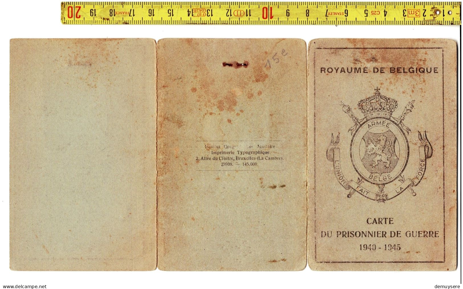 KL 5300 - ROYAUME DE BELGIQUE - CARTE DU PRISONNIER DE GUERRE 1940-1945 - BRUYNEEL GUSTAVE - PITTHEM - Dokumente