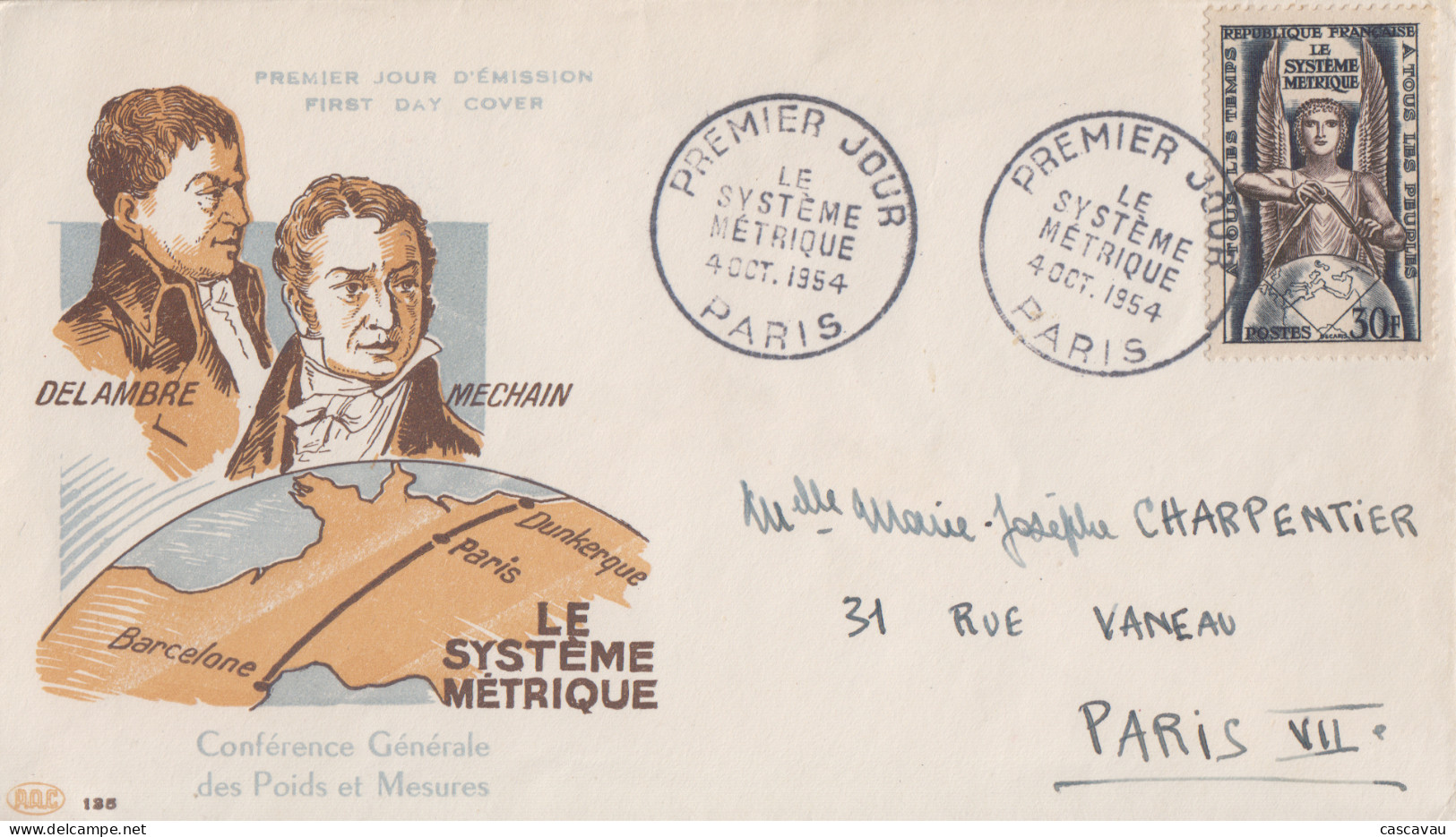 Enveloppe  FDC  1er  Jour   FRANCE   Le  Systéme  Métrique   1954 - 1950-1959