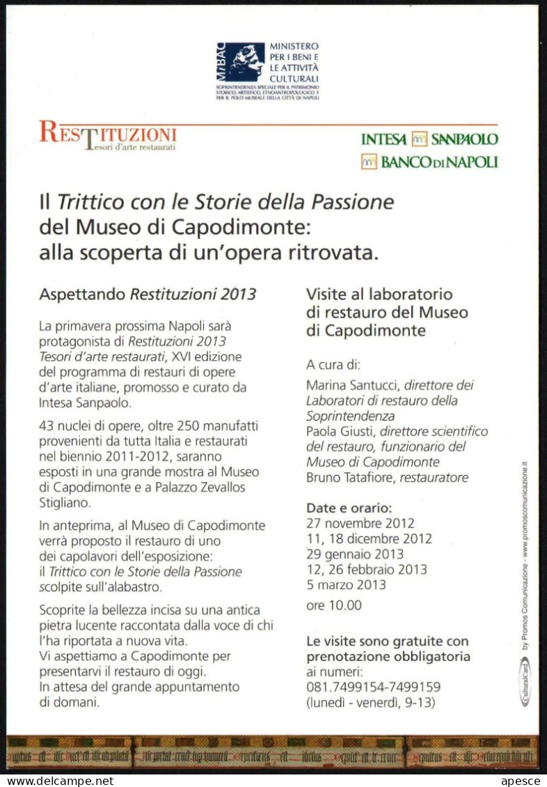 ART / RELIGION - ITALIA 2013 - IL TRITTICO CON LE STORIE DELLA PASSIONE - MUSEO DI CAPODIMONTE - PROMOCARD - I - Museos