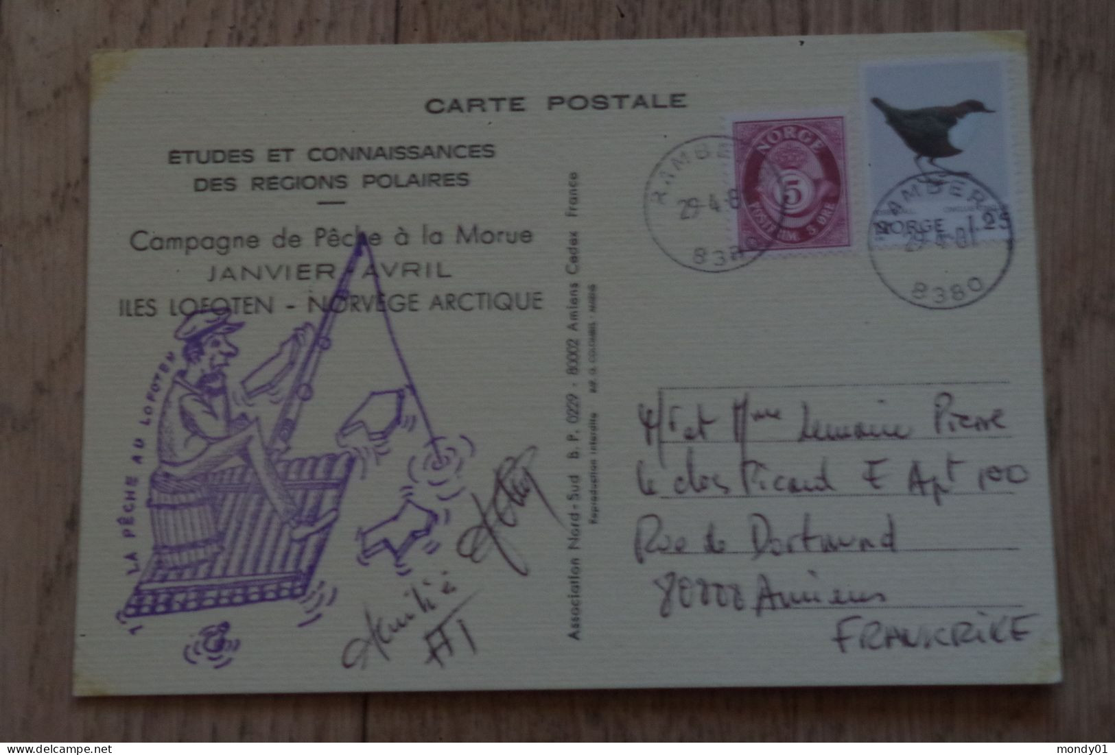 7-162 French Polar Expedition Lofoten 1981 Fish Cod Morue Ramberg Norge Norvege Pêche CPM  Carte Humoristique TAAF - Ernährung