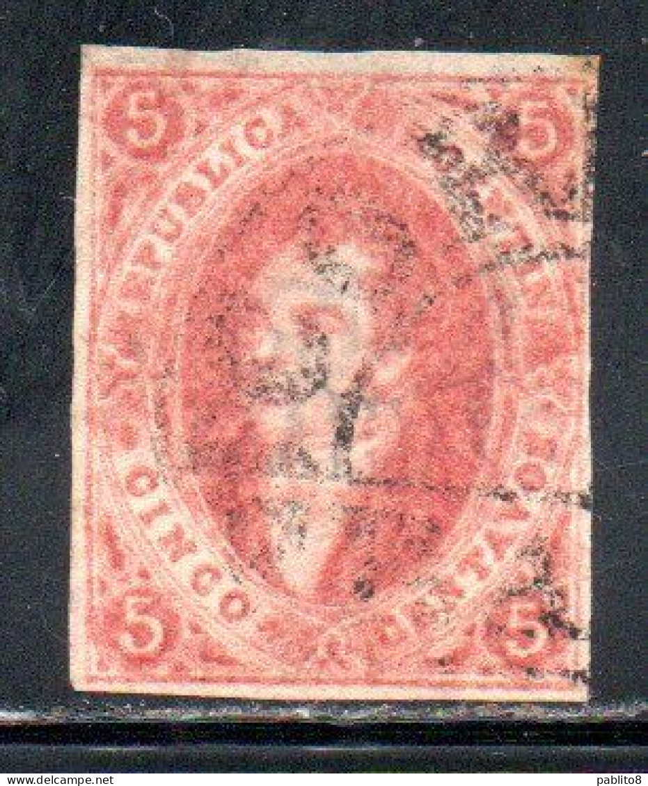 ARGENTINA 1864 1867 BERNARDINO RIVADAVIA 5c USED USATO OBLITERE' - Gebruikt