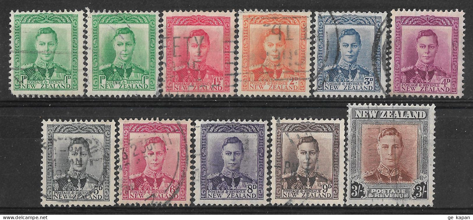 1938-1947 NEW ZEALAND Set Of 11 Used Stamps (Scott # 227A,228B,228C,258,260-264,268) CV $4.40 - Gebruikt