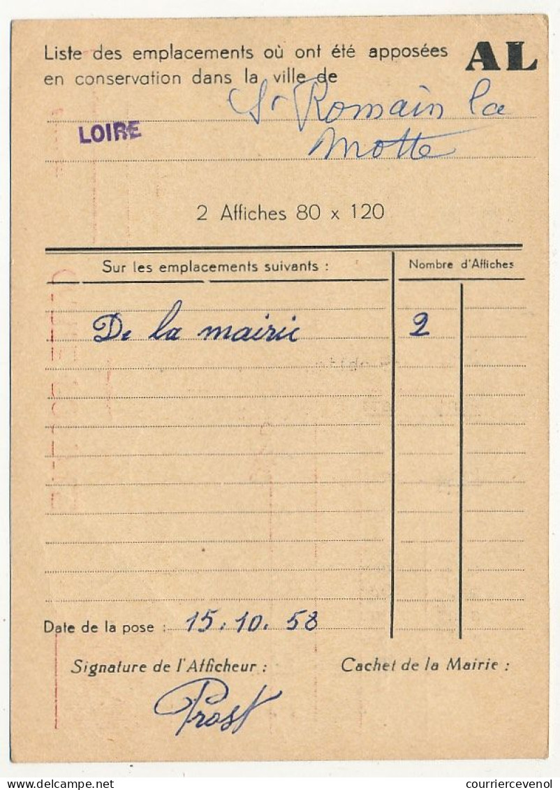 FRANCE - CP 15 Marianne De Muller Repiquage "Avenir Publicité - Voyagée St Germain Lespinasse (Loire) - 16/10/1958 - Overprinter Postcards (before 1995)