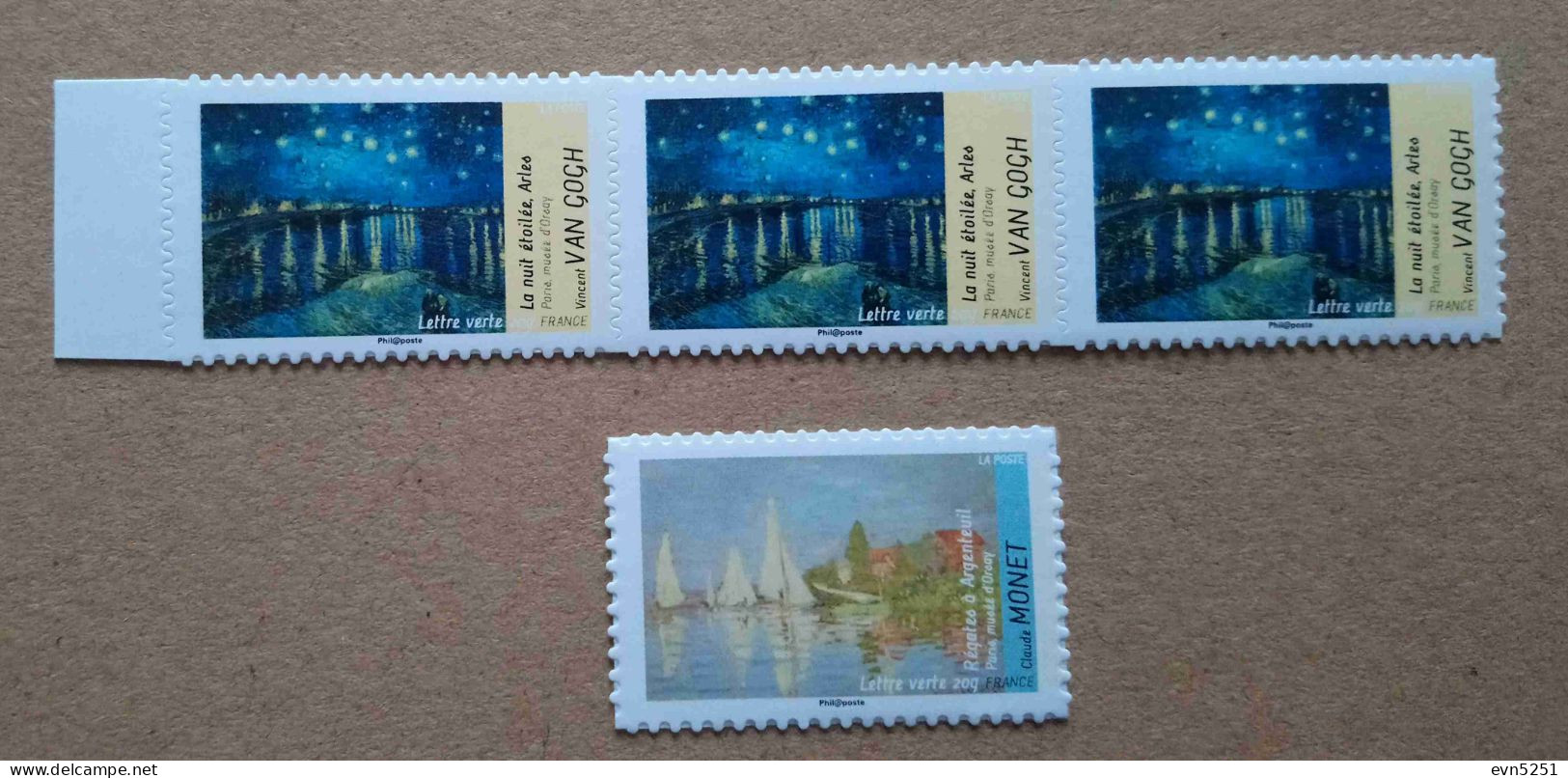 A3-N6 :  Van Gogh - La Nuit étoilée Arles  &  Claude Monet - Régates à Argenteuil  (autocollants / Autoadhésifs) - Unused Stamps