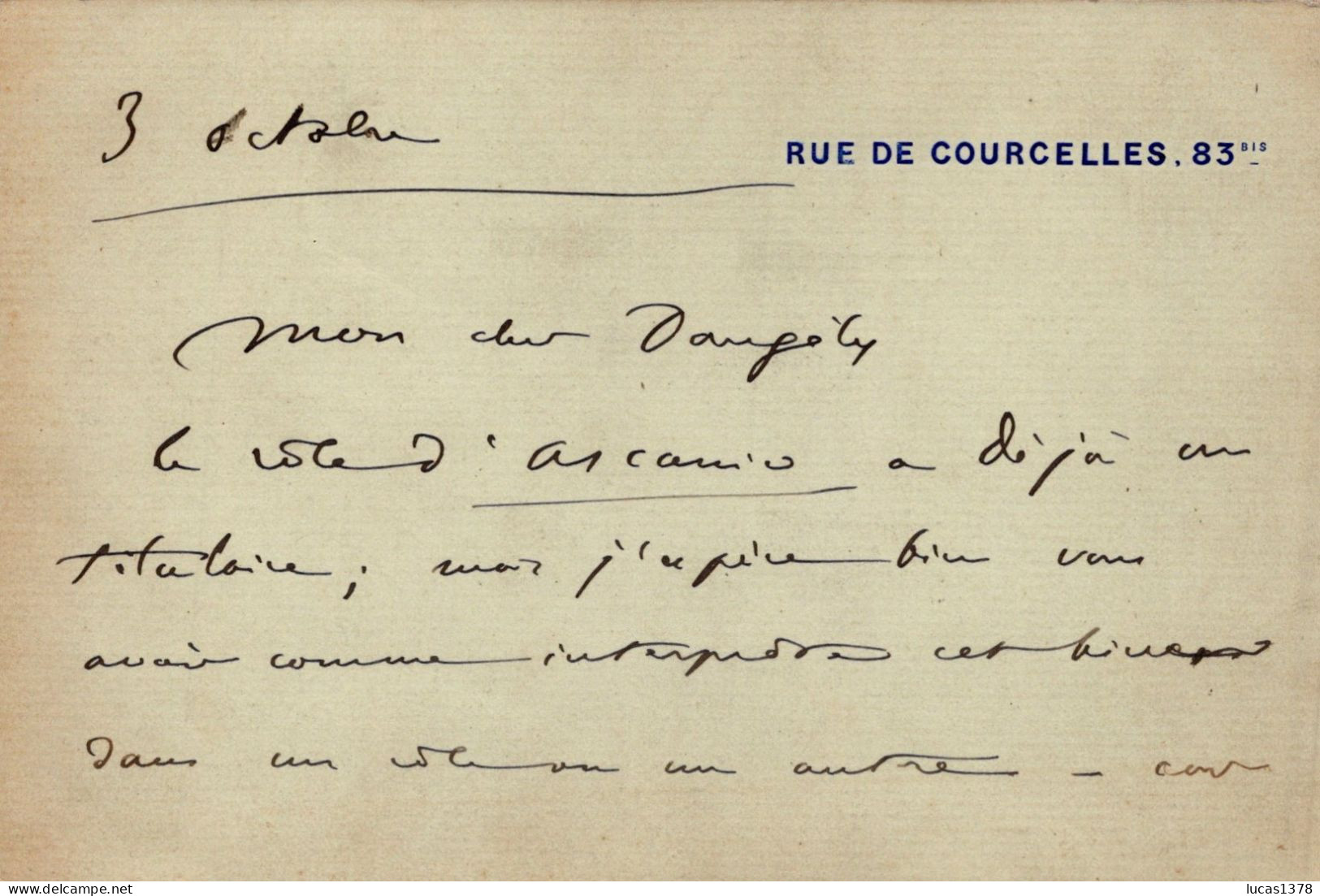 RARE CARTE AUTOGRAPHE / CAMILLE SAINT SAENS / REFUS D ATTRIBUTION DE ROLE / DEPART DE SON DOMICILE RUE DE COURCELLES - Chanteurs & Musiciens