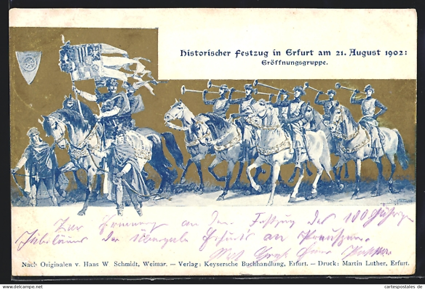 Künstler-AK Erfurt, Historischer Festzug 1902, Eröffnungsgruppe  - Erfurt