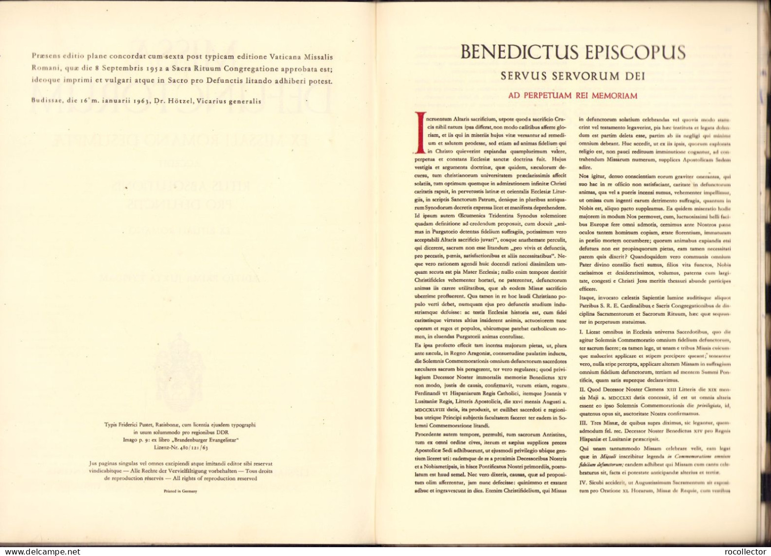 Missae Defunctorum. Ex Missali Romano Desumptae. Accedit Ritus Absolutionis Pro Defunctis Ex Rituali Romano .. 1963 - Libros Antiguos Y De Colección