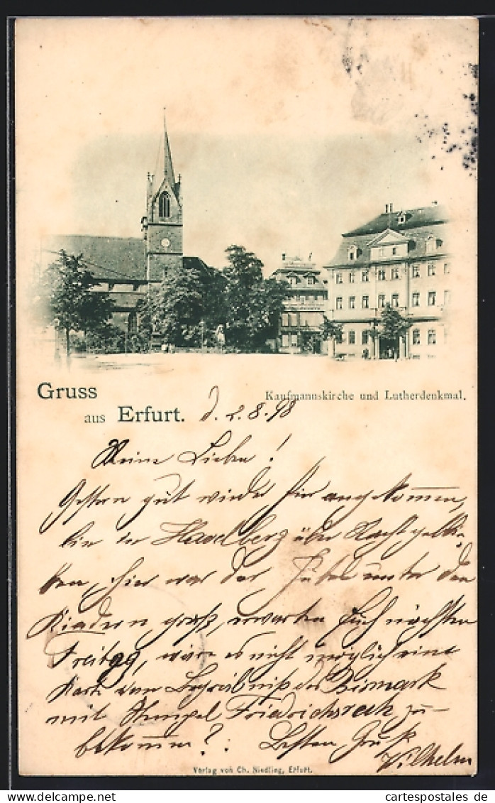 AK Erfurt, Kaufmannskirche Mit Lutherdenkmal  - Erfurt