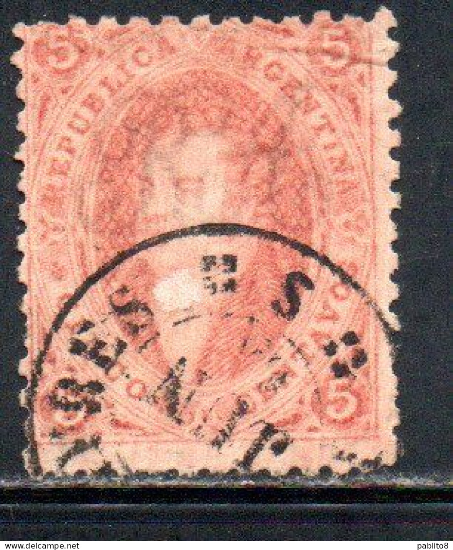 ARGENTINA 1867 BERNARDINO RIVADAVIA PERF 11 1/2 5c USED USATO OBLITERE' - Used Stamps