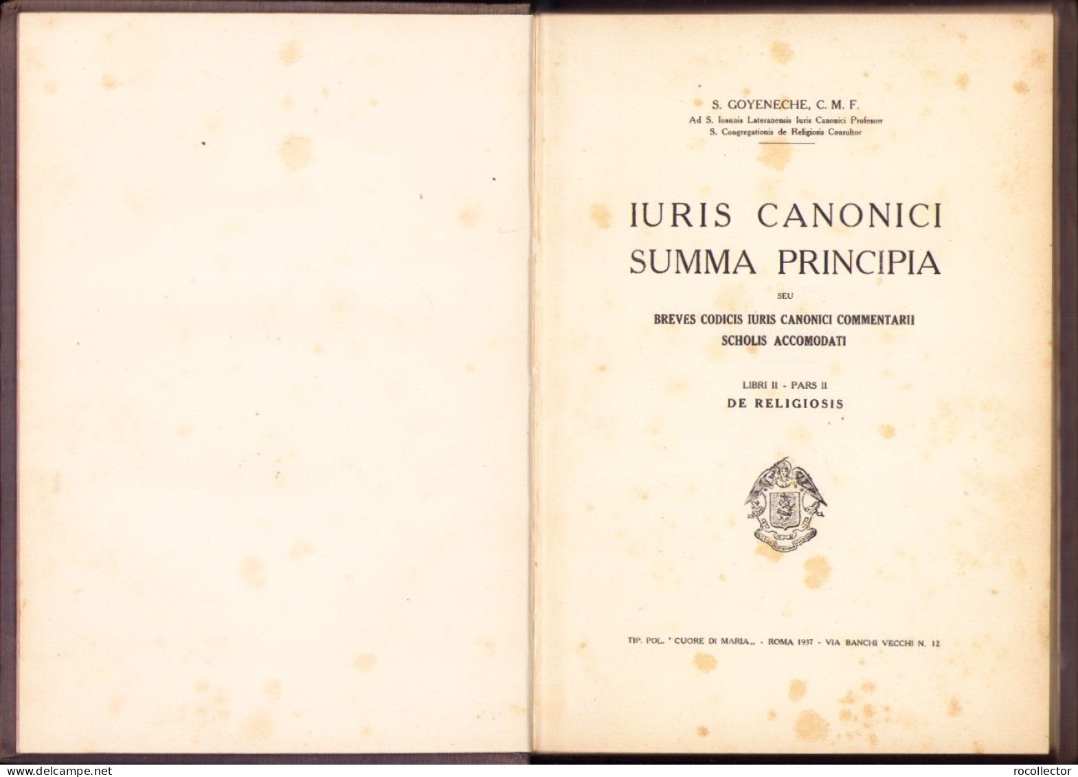 Iuris Canonici Summa Principia Seu Breves Codicis Iuris Canonici Commentarii Scholis Accomodati Libri II Pars II 1937 - Old Books