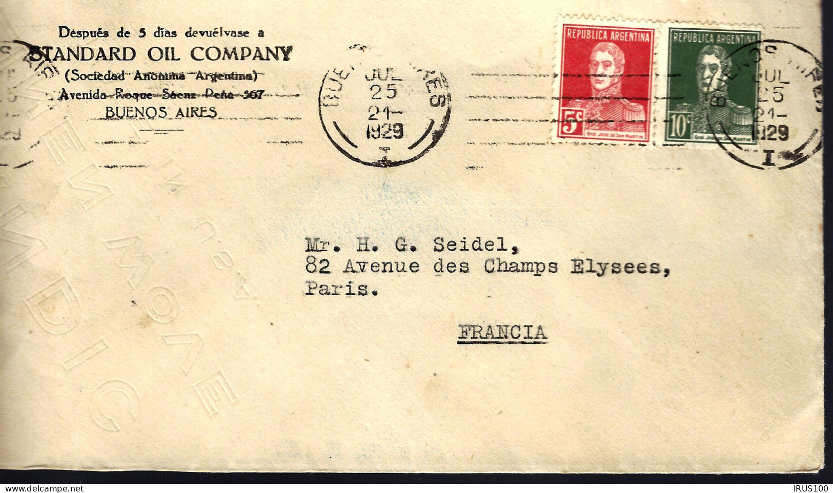 LETTRE EN PROVENANCE D'ARGENTINE - 1929 - POUR PARIS - Storia Postale