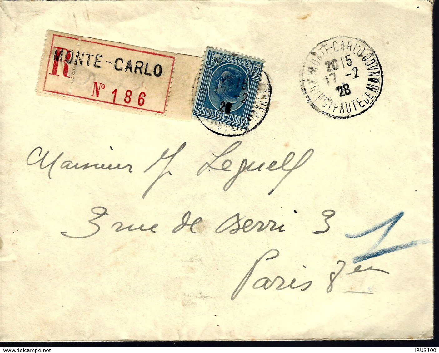 RECOMMANDÉ DE MONTE-CARLO - 1928 - POUR PARIS - Cartas & Documentos