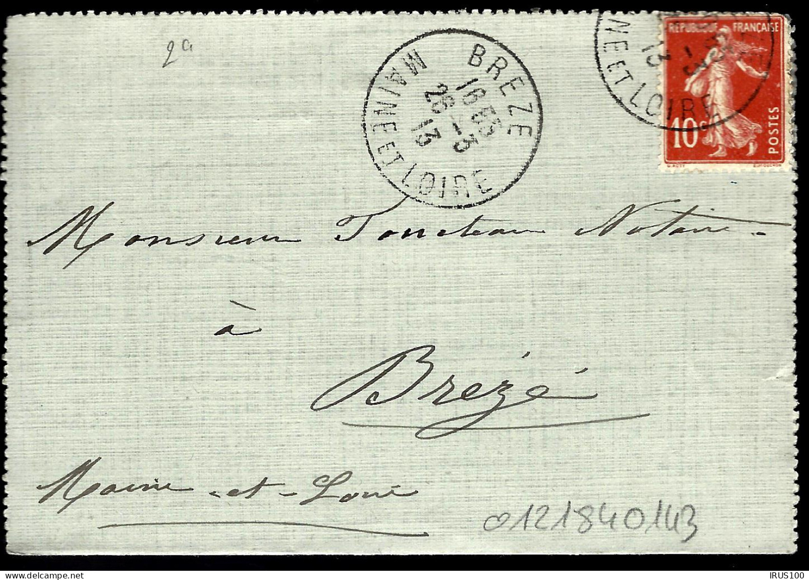  LETTRE DE BRÉZÉ / MAINE ET LOIRE / 1913  - 1877-1920: Période Semi Moderne