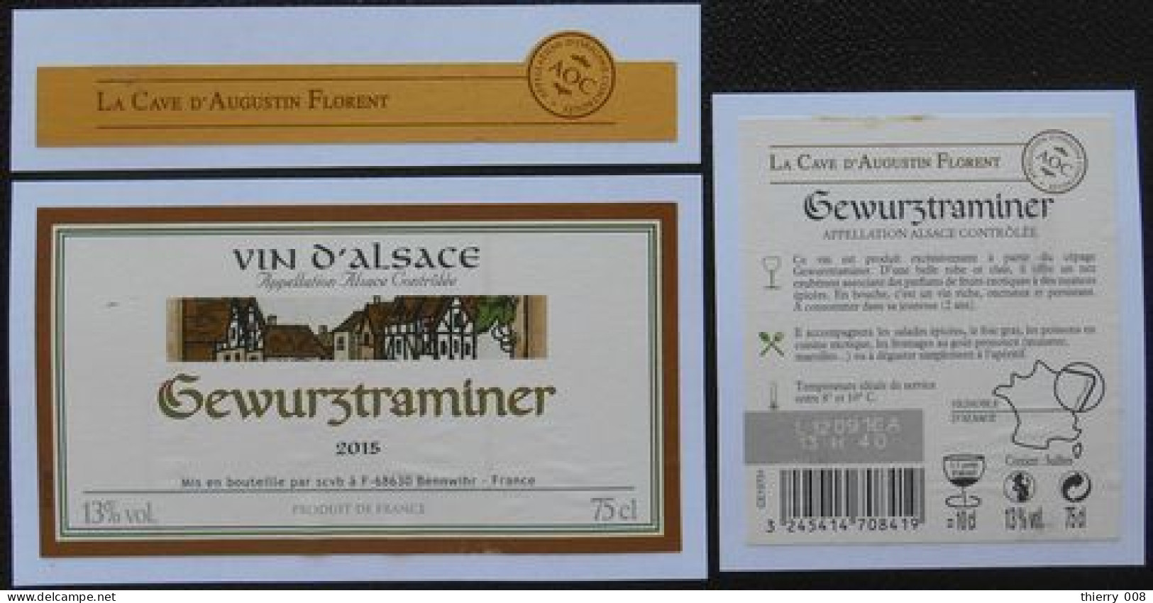 Etiquette Vin D' Alsace  Gewurtztraminer  2015   Village Alsacien - Otros & Sin Clasificación