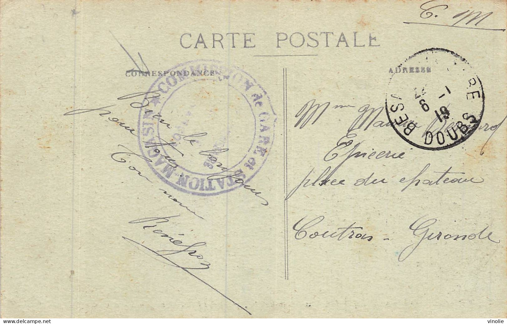 24-4005 : CACHET FRANCHISE. COMMISION DE GARE. STATION MAGASIN. BESANCON. DOUBS - Guerre De 1914-18