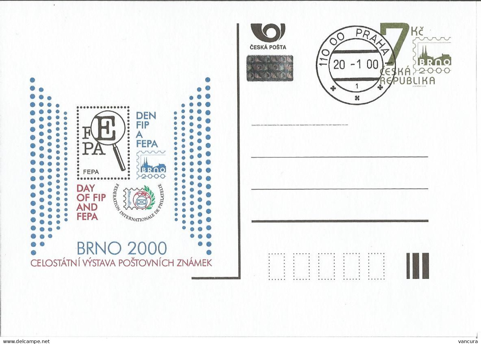 CDV 55 Czech Republic  Brno 2000 Stamp Exhibition Day Of FIP And FEPA 2000 - Cartoline Postali