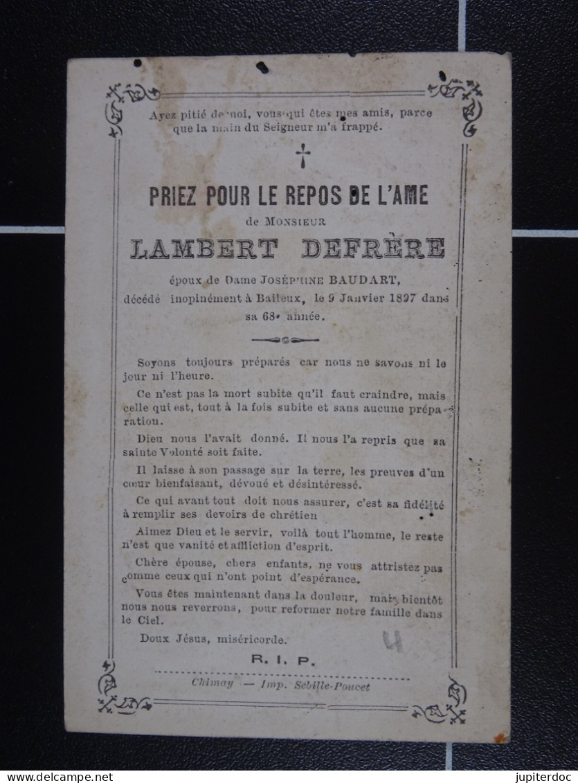 Lambert Defrère épx Baudart Baileux 1897 à 68 Ans  /4/ - Santini