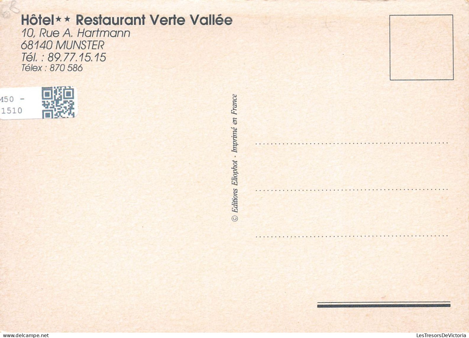 FRANCE - Hôtel Restaurant Verte Vallée - 10 Rue A Hartmann - 68140 Munster -  Animé - Carte Postale Ancienne - Munster