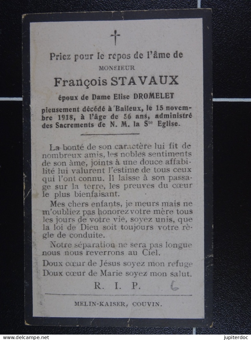 François Stavaux épx Dromelet Baileux 1918 à 56 Ans  /6/ - Imágenes Religiosas