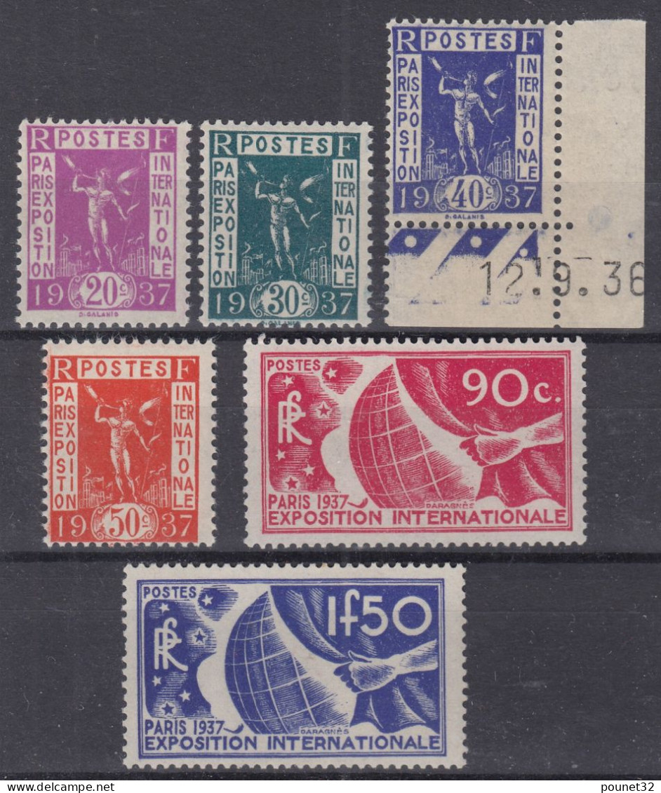 FRANCE EXPOSITION PARIS 1937 N° 322/327 NEUVE ** GOMME SANS CHARNIERE - COTE 130 € - Unused Stamps