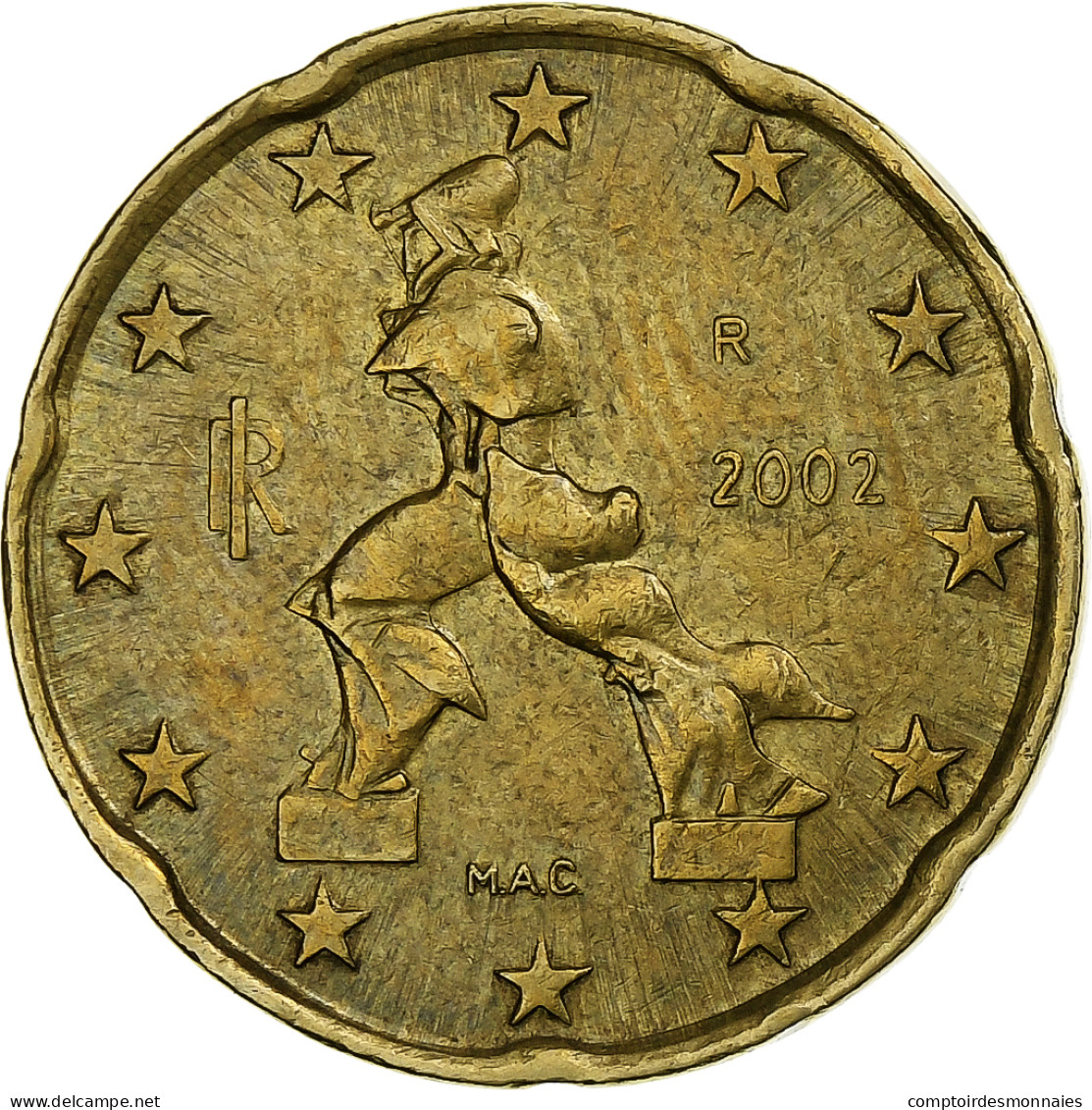 Italie, 20 Euro Cent, Boccioni's Sculpture, 2002, TB, Or Nordique, KM:214 - Italia