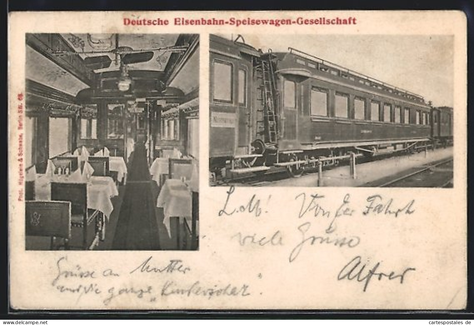AK Waggon Der Deutsche-Eisenbahn-Speisewagen-Gesellschaft, Aussen- Und Innenansicht  - Trains