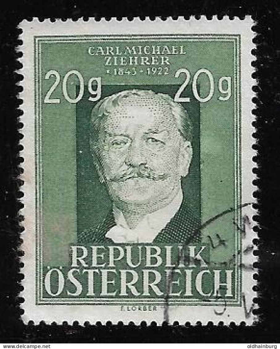 Österreich 1948: ANK 864 Plf II O Carl Michael Ziehrer, Gindl- Plattenfehler "heller Fleck Im Rahmen" (450 Punkte) - Variétés & Curiosités