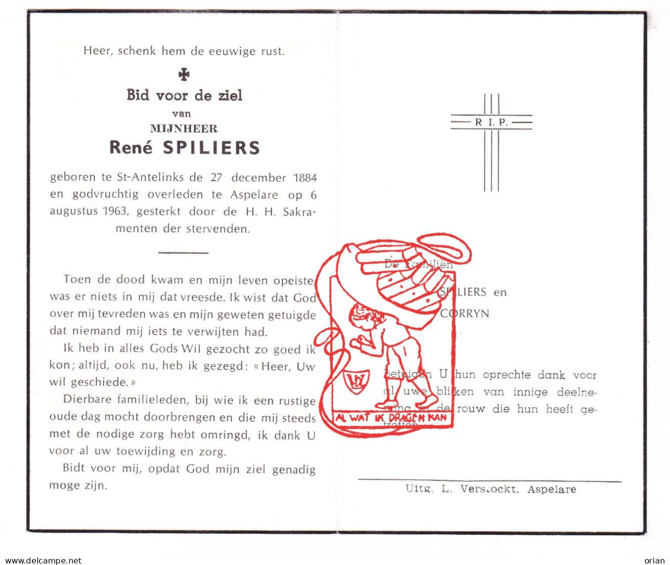 DP René Spiliers / Corryn ° Sint-Antelinks Herzele 1884 † Aspelare Ninove 1963 - Imágenes Religiosas