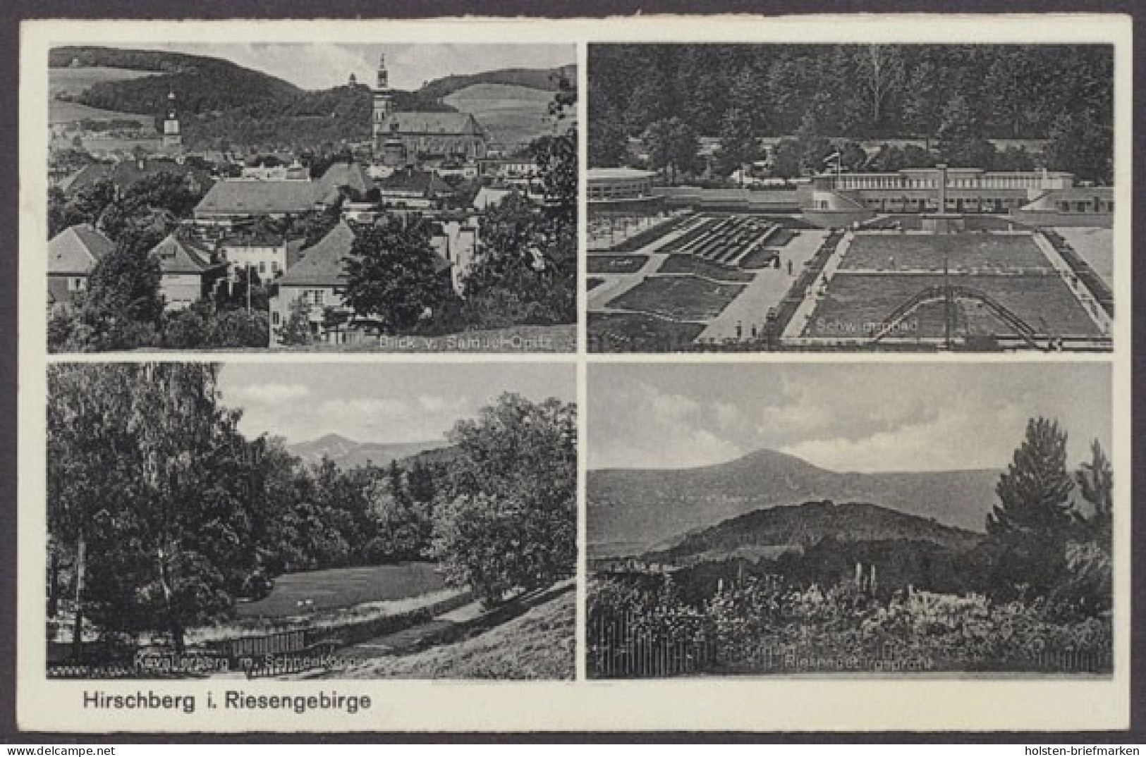 Hirschberg Im Riesengebirge, Blick V. Samuel-Opitz, Schwimmbad, Kavalierberg M. Schneekoppe, Riesengebirgsprofil - Schlesien