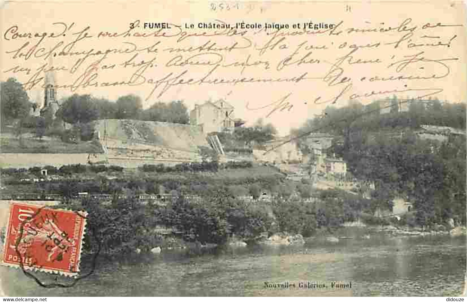 47 - Fumel - Le Château L'Ecole Laique Et L'Eglise - Oblitération Ronde De 1908 - Correspondance - CPA - Voir Scans Rect - Fumel