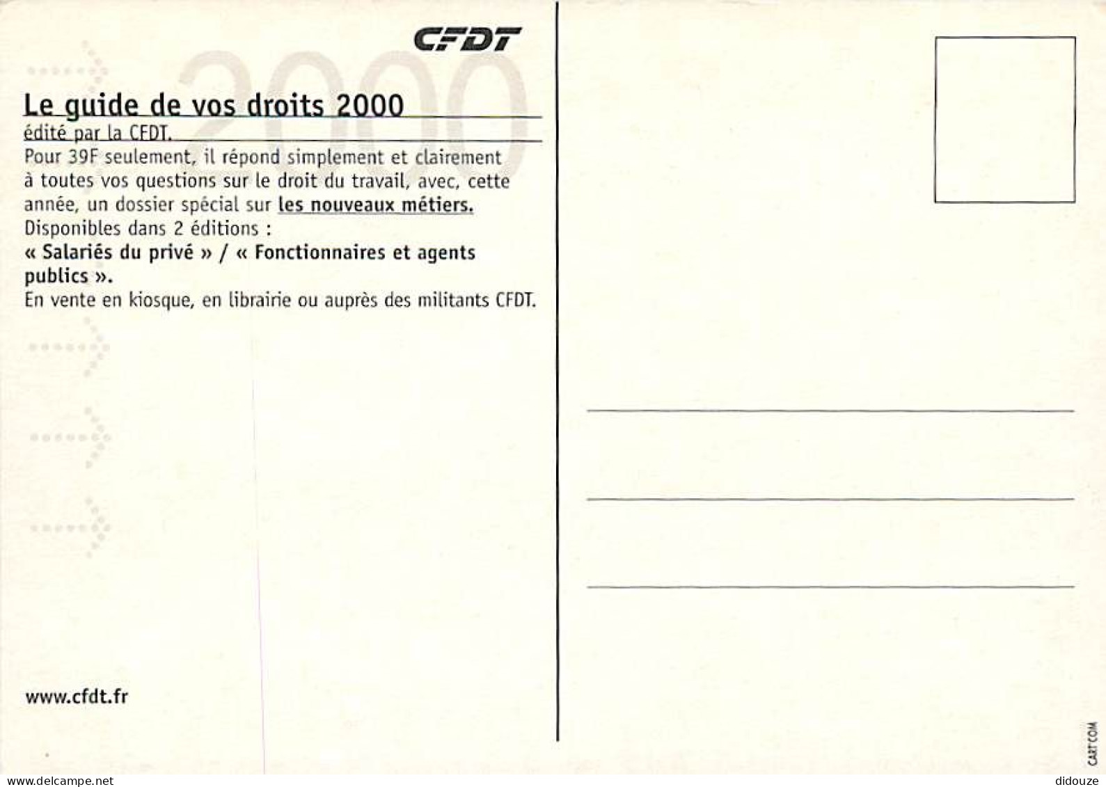 Publicite - CFDT - Guide De Vos Droites - Best-Seller Des Salariés - Carte Neuve - CPM - Voir Scans Recto-Verso - Advertising
