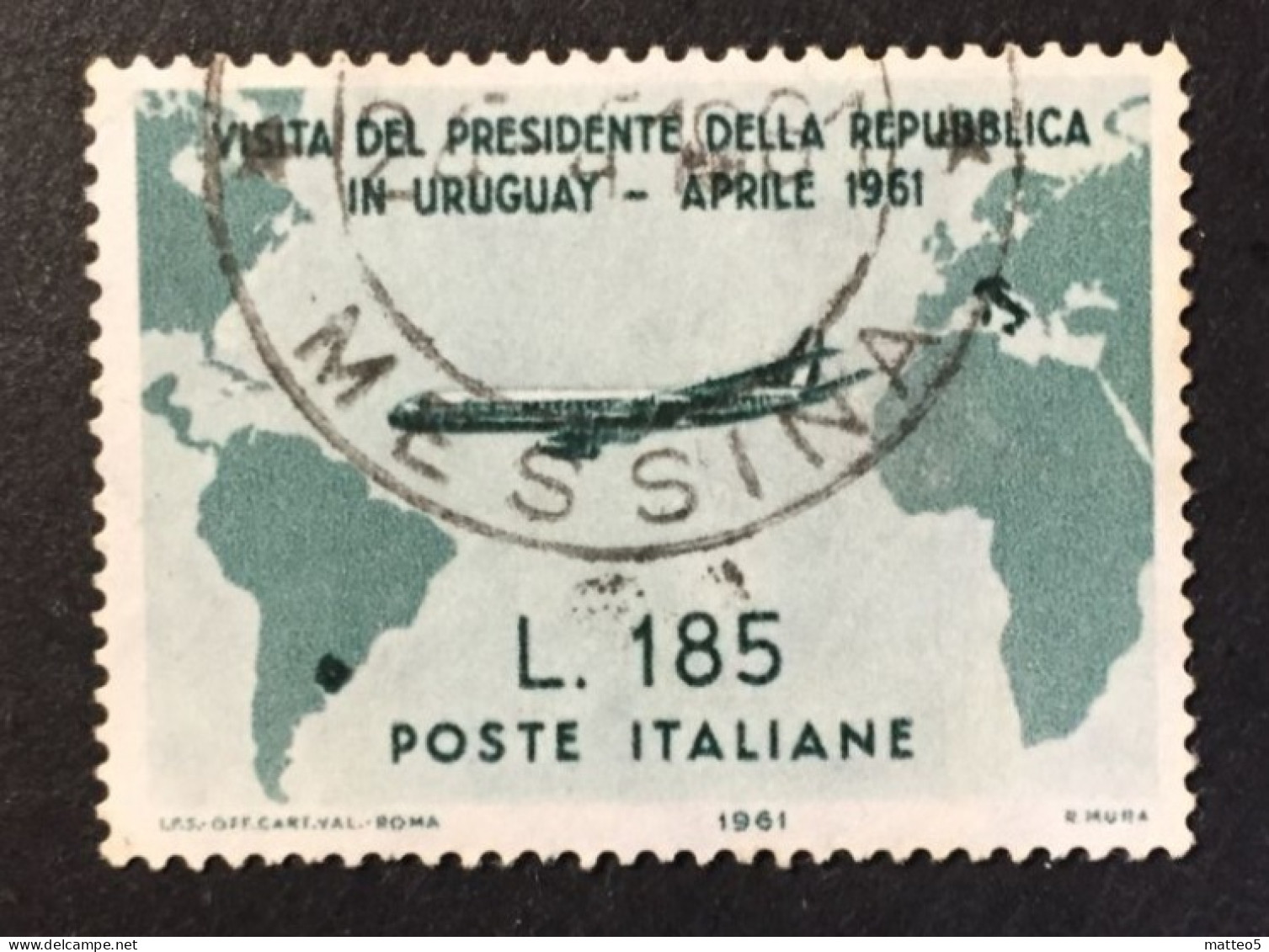 1961 - Italia - Visita Del Presidente Gronchi In Uruguay - Lire 185 - Usato - A1 - 1961-70: Oblitérés