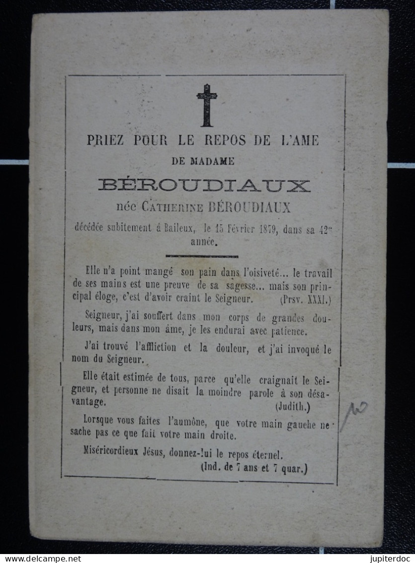 Catherine Béroudiaux épse Béroudiaux Baileux 1879 à 42 Ans  /10/ - Santini