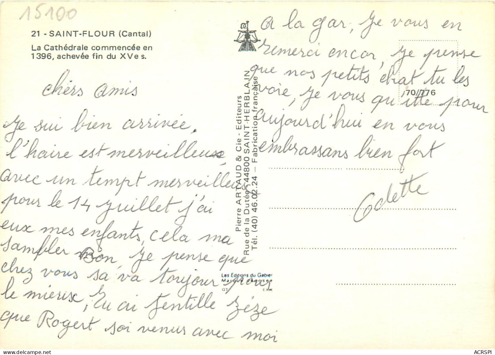 SainT FLOUR La Cathedrale Commencee En 1396 19(scan Recto-verso) MC2415 - Saint Flour