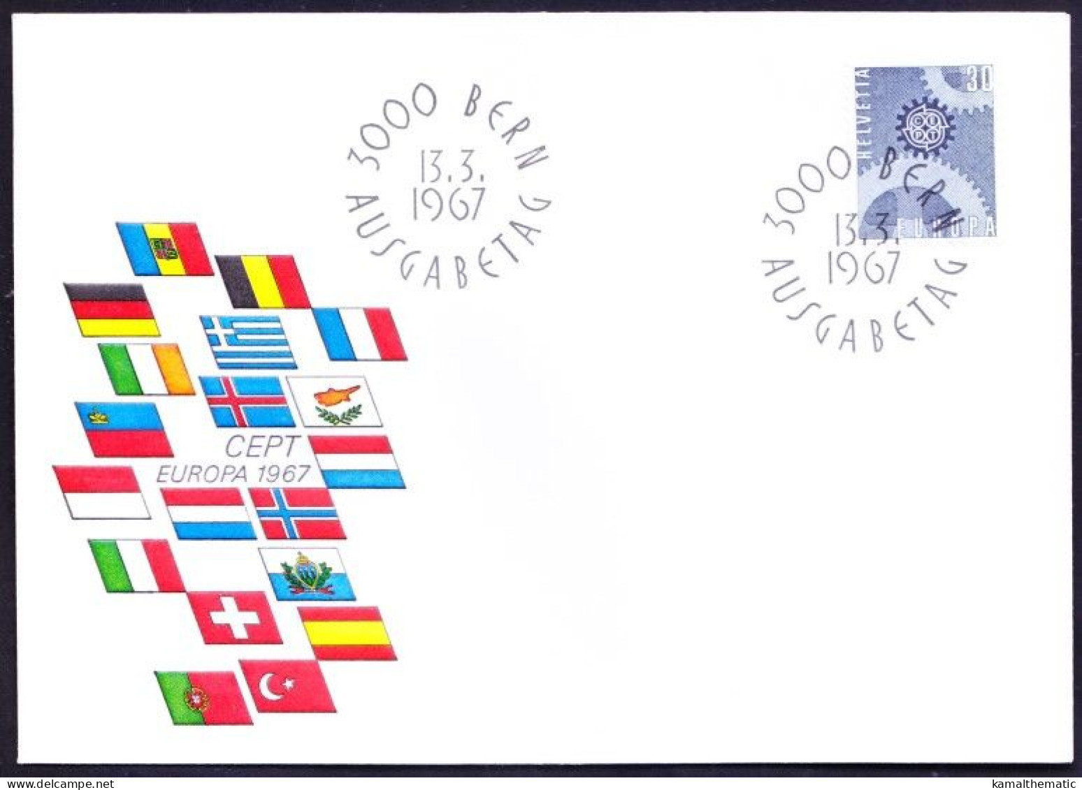 Switzerland 1967 FDC, Europa C.E.P.T. Cogwheels With CEPT Badge - 1967