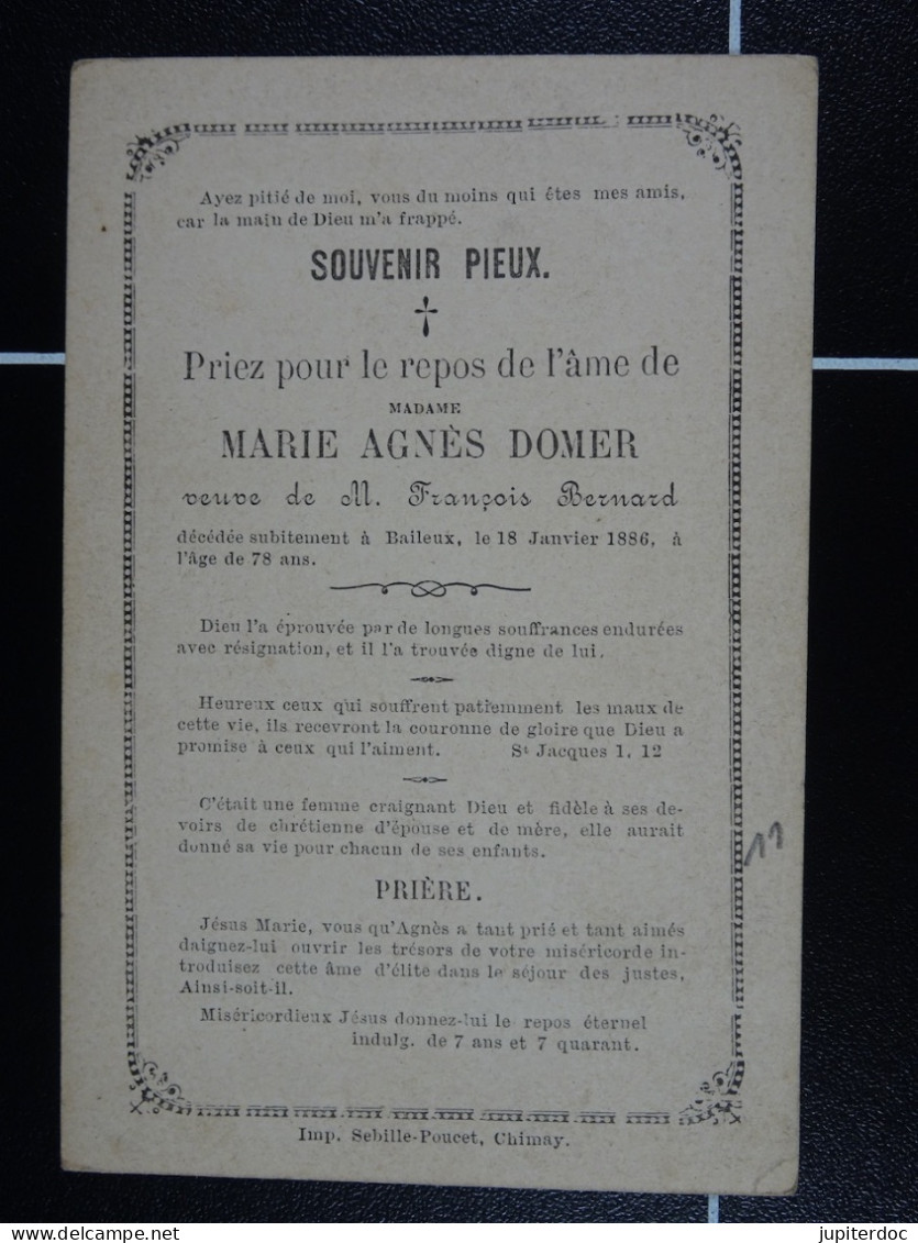 Marie Domer Vve Bernard Baileux 1886 à 78 Ans  /11/ - Imágenes Religiosas