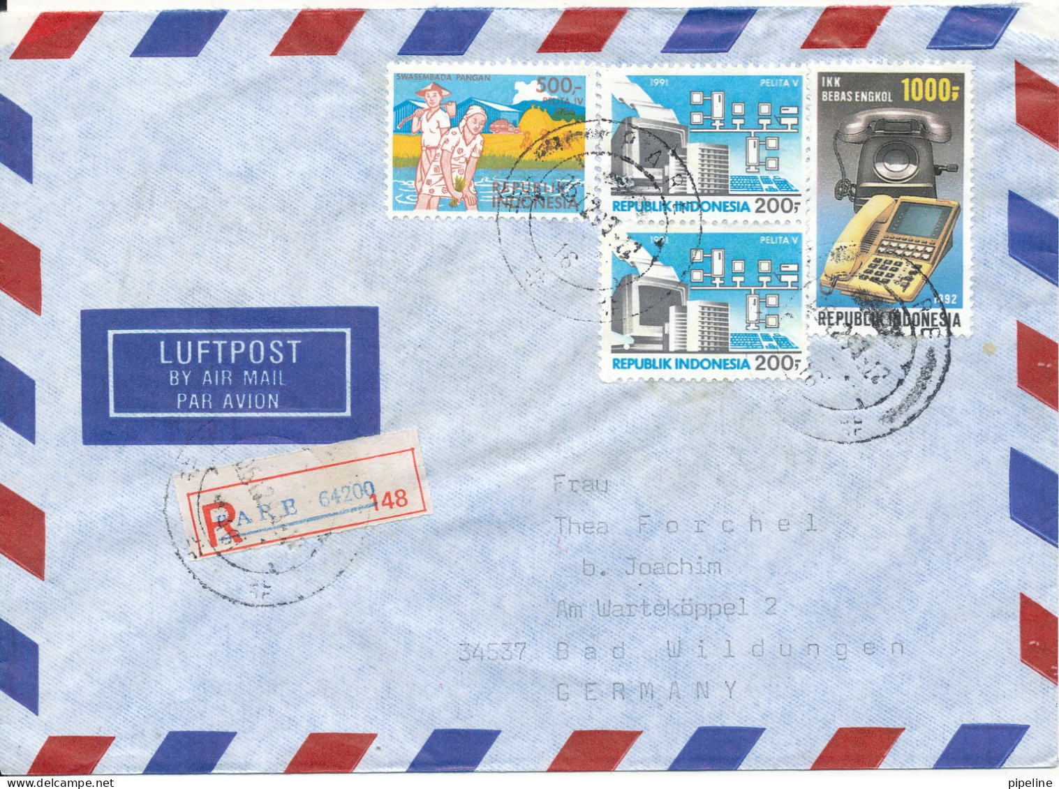 Indonesia Registered Air Mail Cover Sent To Germany 6-12-1993 - Indonésie