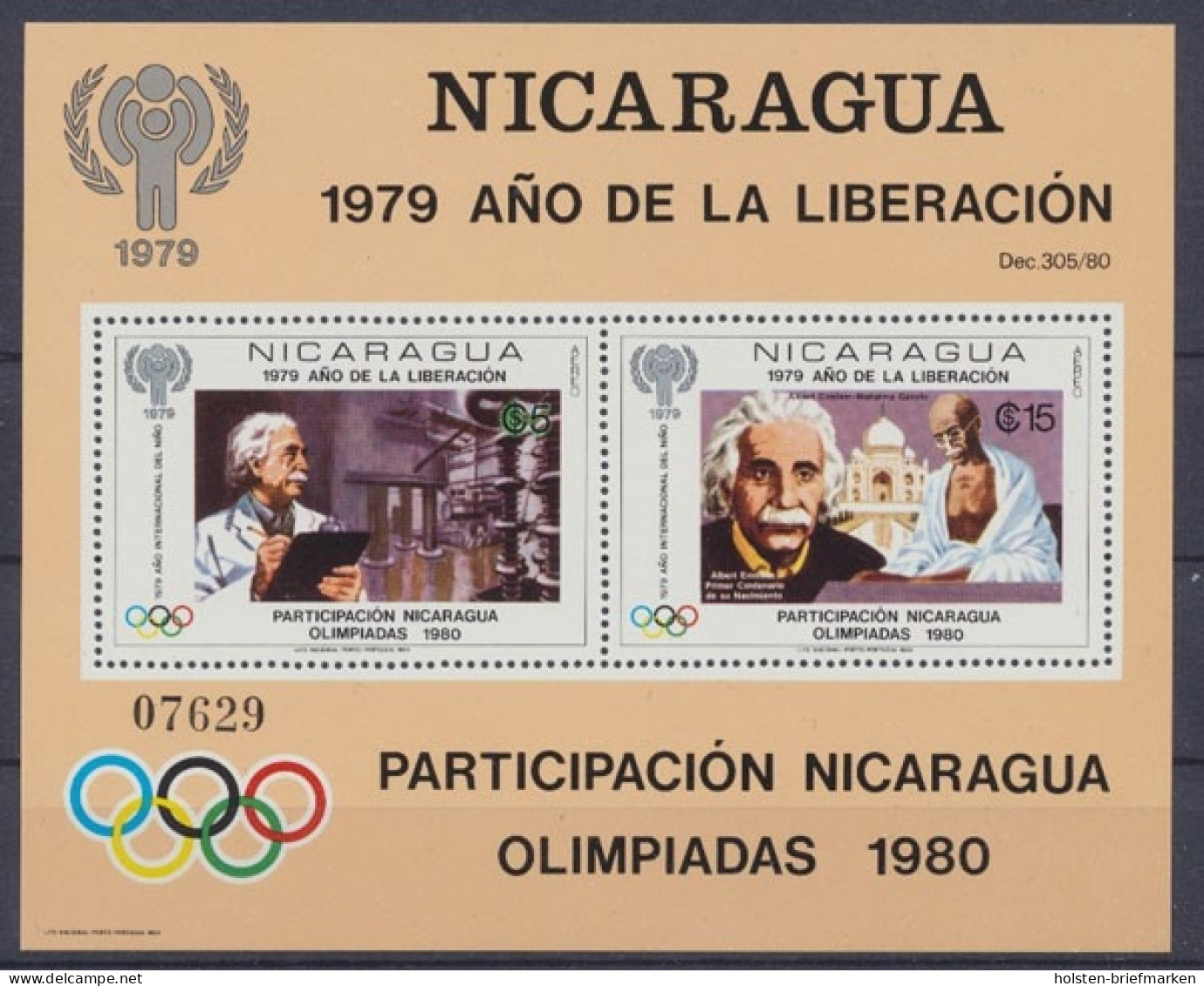 Nicaragua, MiNr. Block 113, A.Einstein, Postfrisch - Nicaragua