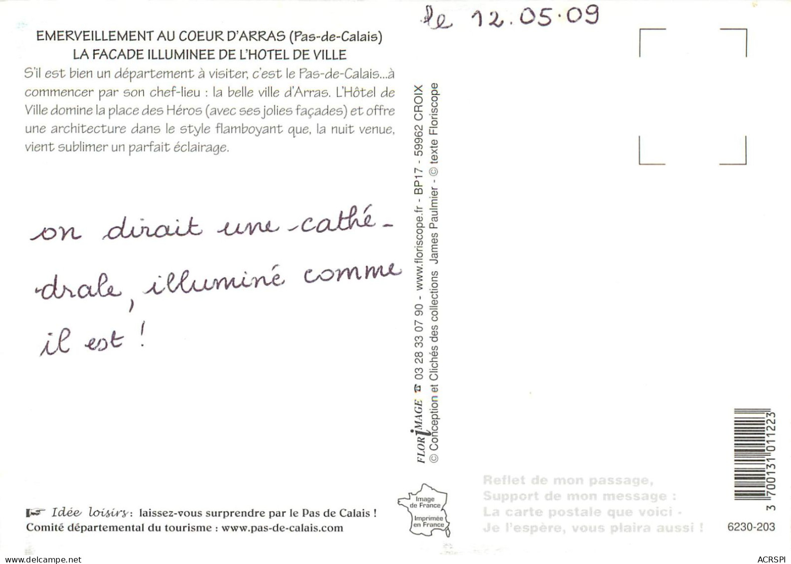 EMERVEILLEMENT AU COEUR D ARRAS La Facade Illuminee De L Hotel De Ville 25(scan Recto-verso) MC2459 - Arras