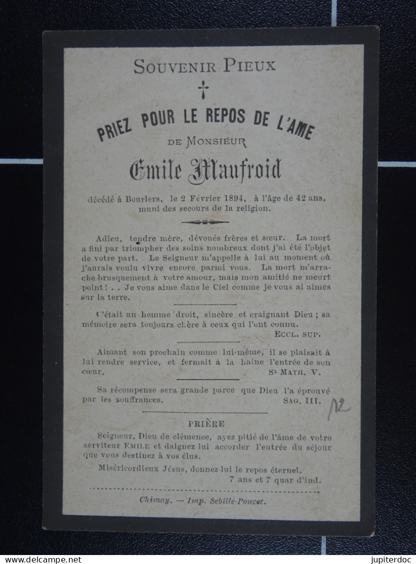 Emile Maufroid Bourlers 1894 à 42 Ans  /12/ - Imágenes Religiosas