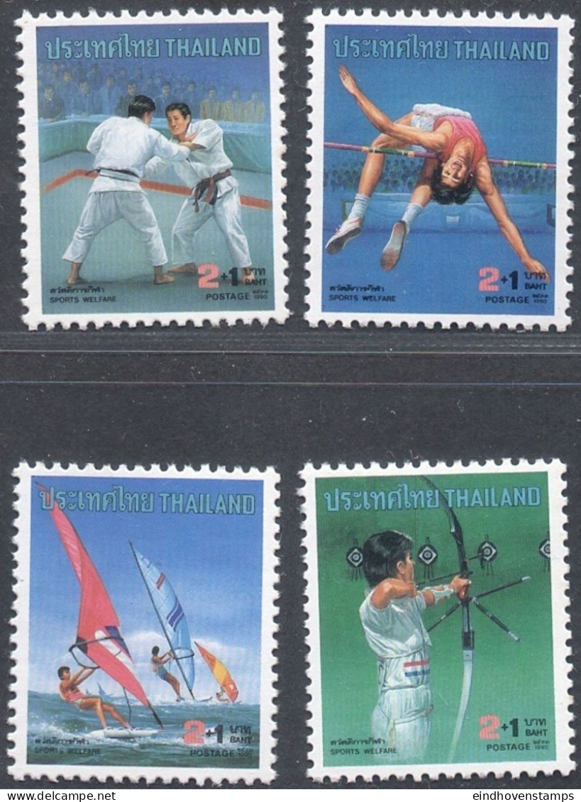 Thailand 1990 Sport 4 Values MNH Judo, Archery, Surfing, High Jump, Tir à L' Arc, Sauter Haut, - Gymnastiek