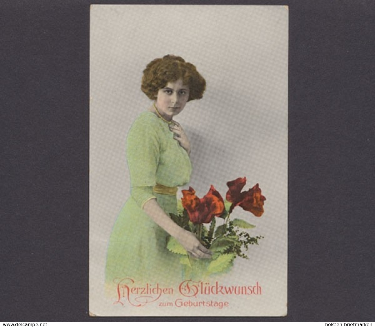 Junge Frau Mit Amaryllisblüten, Herzlichen Glückwunsch Zum Geburtstag - Birthday