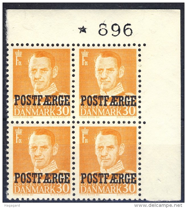 ##Denmark 1949. POSTFAERGE. Numbered Cornerbloc Of 4. Michel 31. MNH(**) - Parcel Post