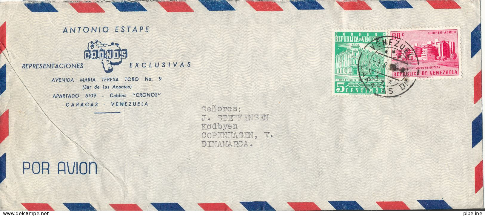 Venezuela Air Mail Cover Sent To Denmark 9-8-1956 - Venezuela