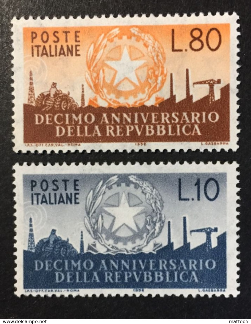 1956 - Italia - Decimo Anniversario Della Repubblica Lire 10 E Lire 80 - Nuovi ( Mint Hinged) - A1 - 1946-60: Nieuw/plakker